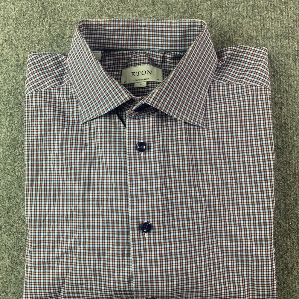Eton Contemporary Mens 100% Cotton Long Sleeve Dress Shirt Size 43-17 Multicolor